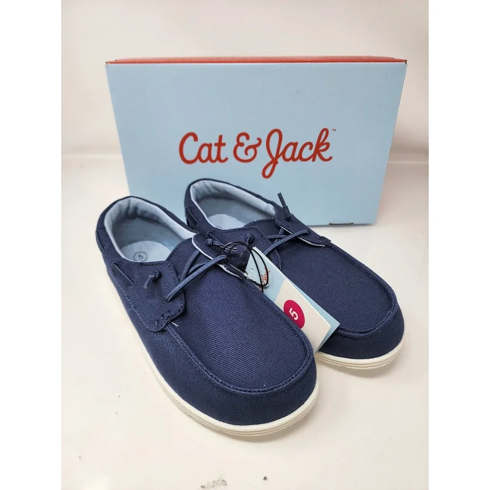 Cat & Jack Boys Boyd Boat Shoes Blue Canvas Casual Size 5